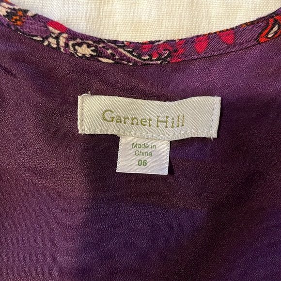 Garnet Hill size 6 dress with 3/4 sleeves in plum color with a floral pattern - Picture 2 of 3